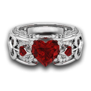 Trendy Heart Shape Hollow Ruby Women Ring Gift