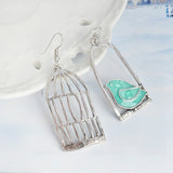 Blue Grey Bird Birdcage Fashion Asymmetric Women Earrings