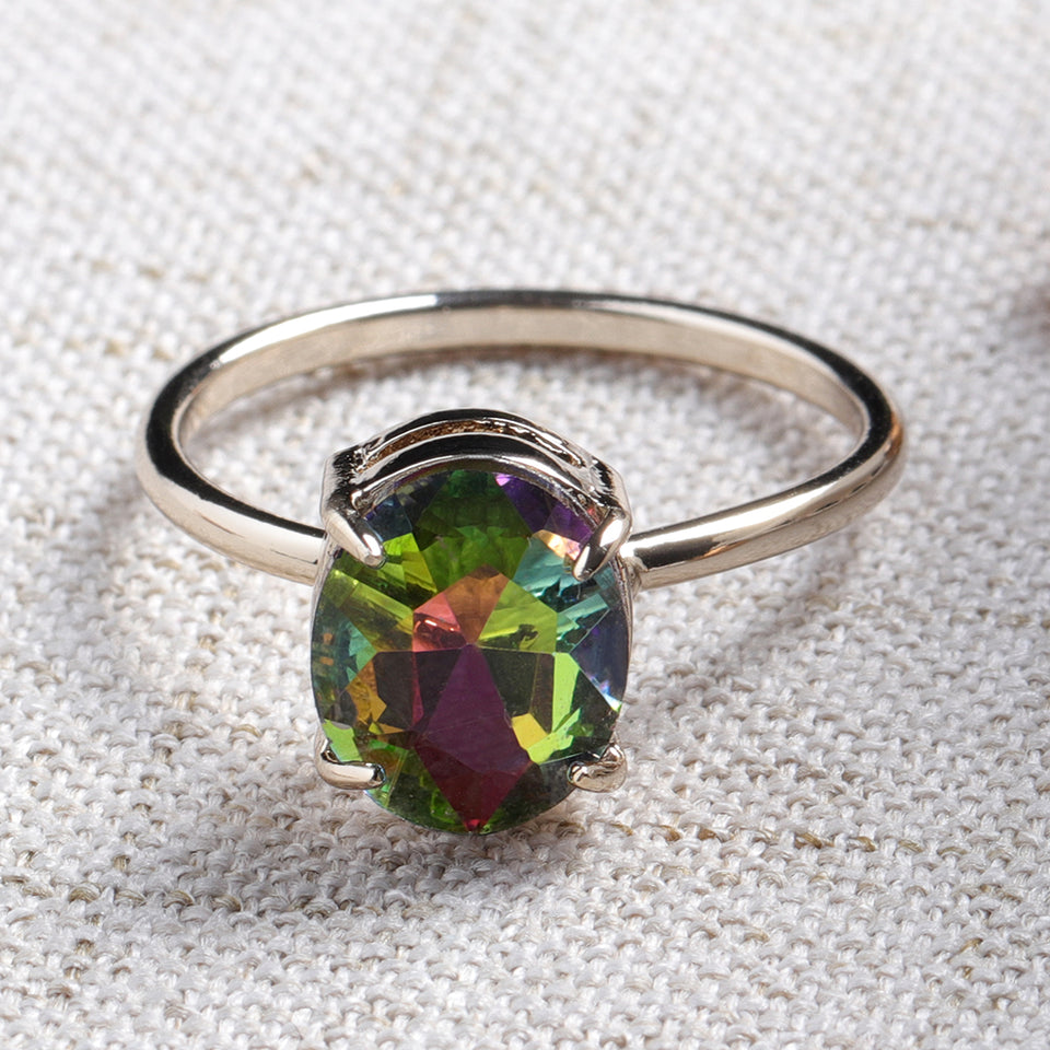 Simple Adjustable Crystal Open Ring Colorful Gemstone Gold