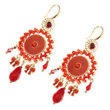 Bohemian Retro 14K Gold Plated Earrings Ethnic Sun Shape Bowknot Red Zircon Ear Drop for Women