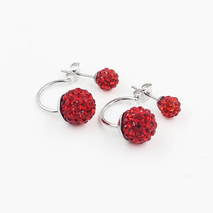 Silver Plated Double Side Earrings Crystal Ball Ear Stud