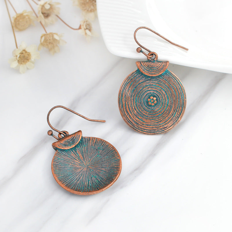 Vintage Women Alloy Round Growth Ring Drop Earrings