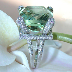 Elegant Green Gem Zircon Ring Wedding Crystal Silver Color R