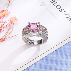 Trendy Heart Shape Hollow Ruby Women Ring Gift