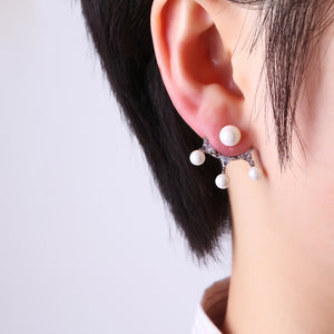 Luxury 925 Sterling Silver Dazzling Zirconia Pearl Earrings