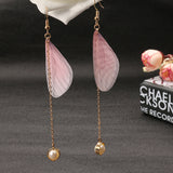 Sweet Chiffon Wings Asymmetric Artificial Pearl Women Earrings