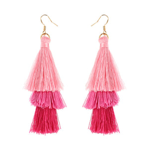 Women's  Bohemian Tassel Earrings Hand-made Three Layers Different Color Ear Drop Unique Gift