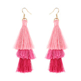 Women's  Bohemian Tassel Earrings Hand-made Three Layers Different Color Ear Drop Unique Gift