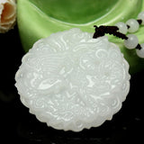 White Jade Dragon Phoenix Tibet Buddhist Lucky Pendant Charm