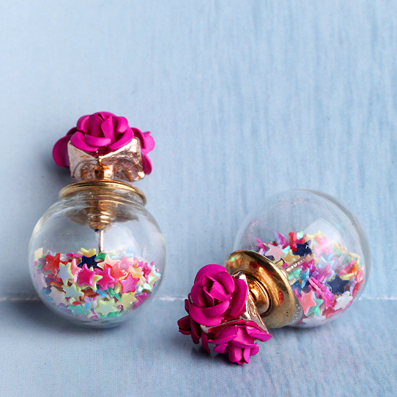 Trendy Colorful Glass Ball Stars Ear Stud Flower Earrings