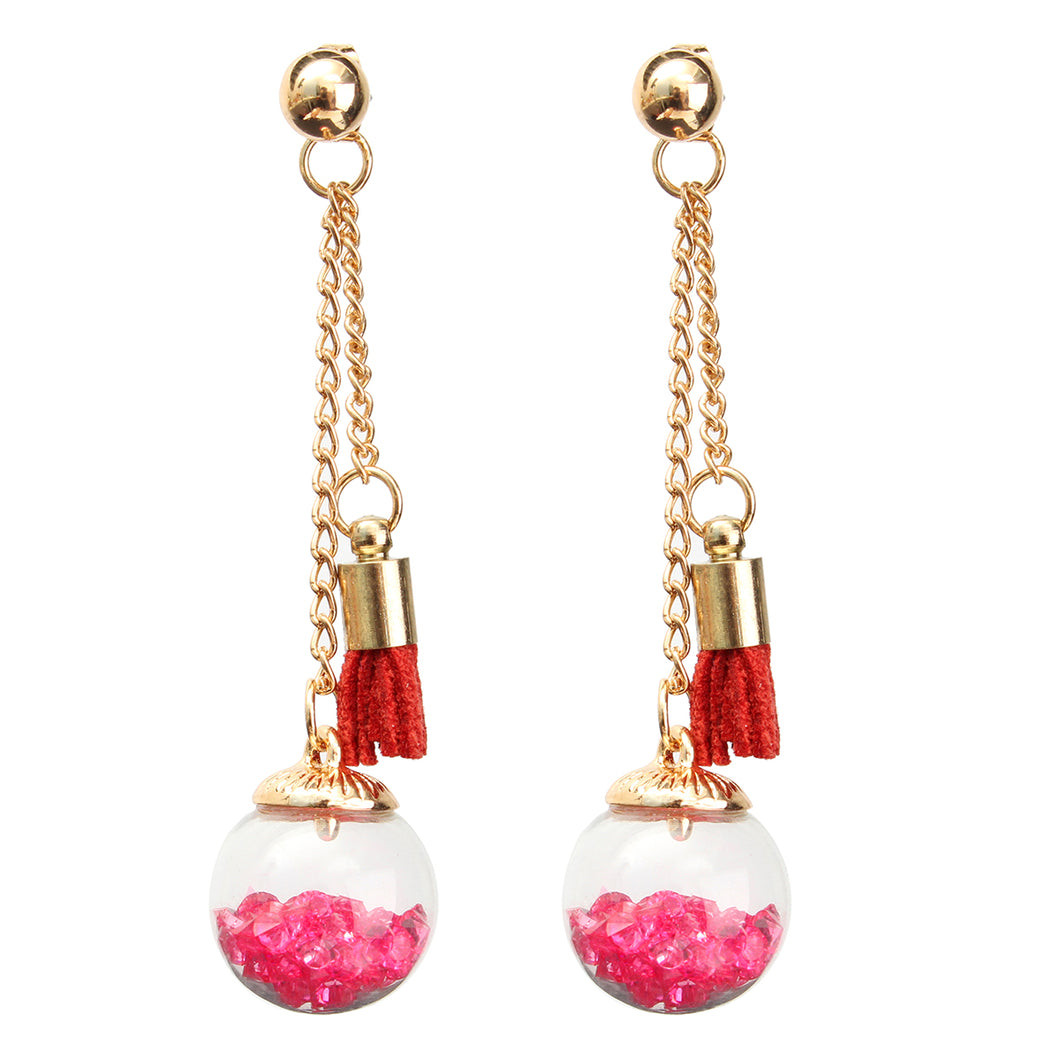 Tassel Wishing Glass Ball Crystal Leather Long Earrings Gift