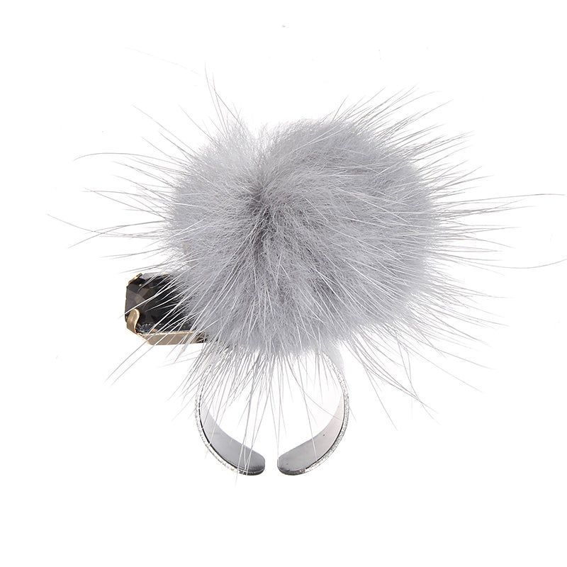 Trendy Fuzzy Ball Rhinestone Elastic Bracelets Finger Rings