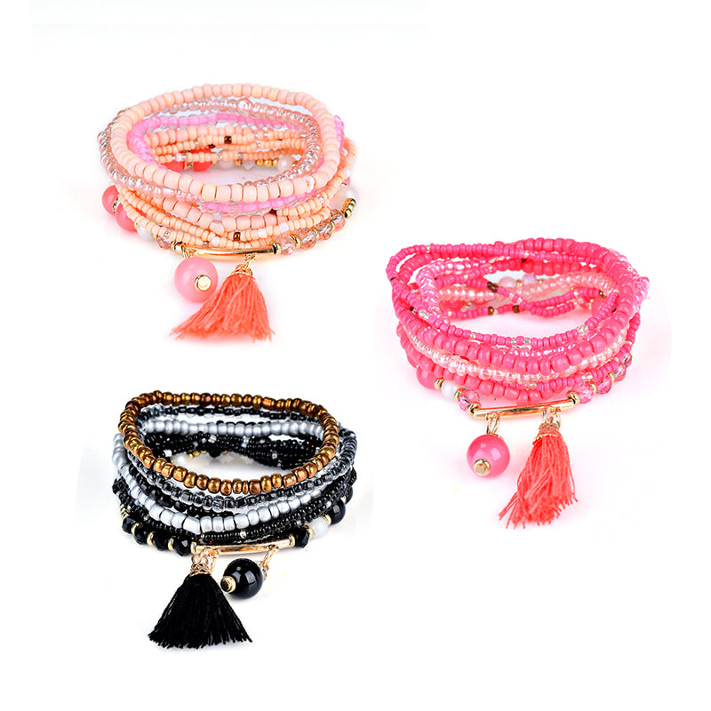 Bohemian Tassel Pendant Multilayer Colorful Bead Bracelet Jewelry for Women