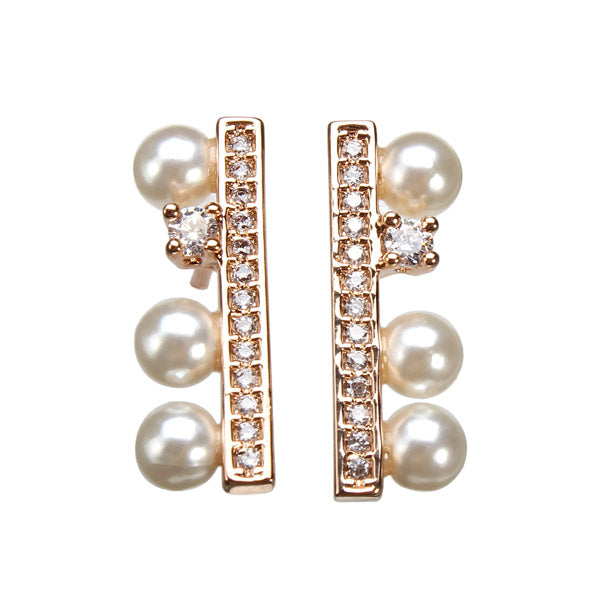 Simple Rhinestone Crystal Pearl Ear Stud Earrings Gold Silver Plated