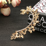 Metal Leaf Crystal Rhinestone Ear Cuff Stud Earring for Women