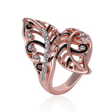 Ladies Vivid Leaves Rose Gold Stylish Ring Gift Black Enamel Rhinestone Ring Women Jewelry