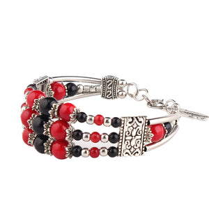 Ethnic Colorful Beads Tibetan Silver Leaf Women Bracelet