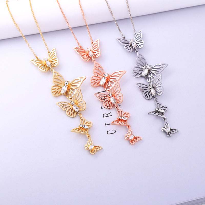 Sweet Butterfly Pendant Necklace Crystal Clothing Accessorie