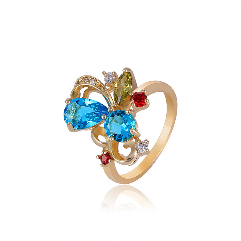 Stylish Gold-Plateda€?copper Zircon Ribbon Shape Multicolor Crystal Finger Ring for Women