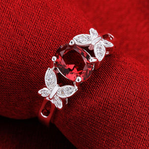 YUEYIN 925 Sterling Silver Plated Butterfly Crystal Zircon Ring For Women