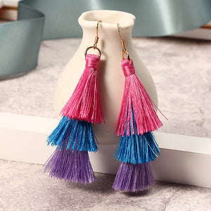 Women's  Bohemian Tassel Earrings Hand-made Three Layers Different Color Ear Drop Unique Gift 