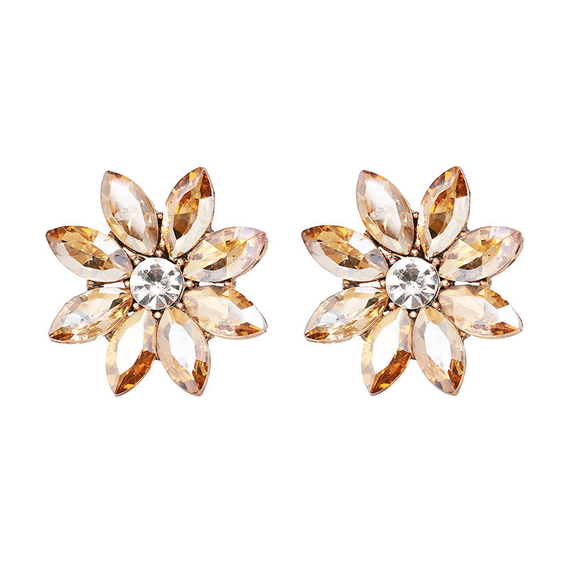 Sweet Women's Colorful Flower Rhinestones Crystal Earrings