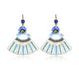 Bohemian 14K Gold Plated Peacock Tail Shape Flower Ear Drop Elegant Blue Opal Earrings for Women