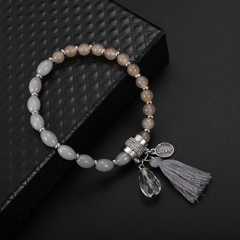 Trendy Women's Beaded Tassel Bracelet Love Charm