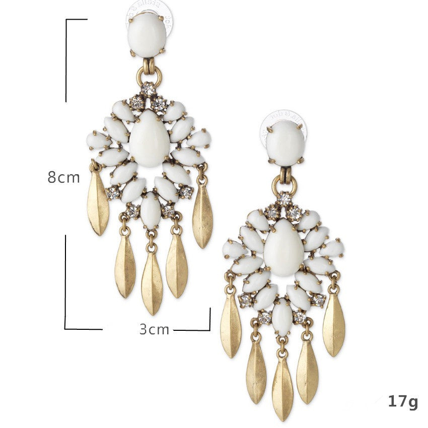 Bohemian White Gem Drop Earrings