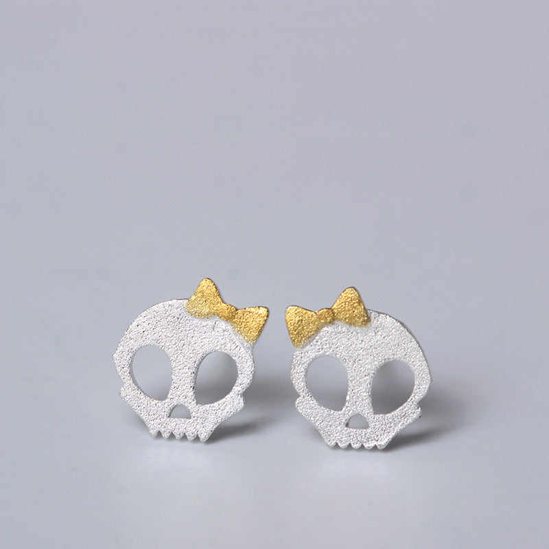 Punk Skull Skeleton Golden Bowknot Ear Stud for Women