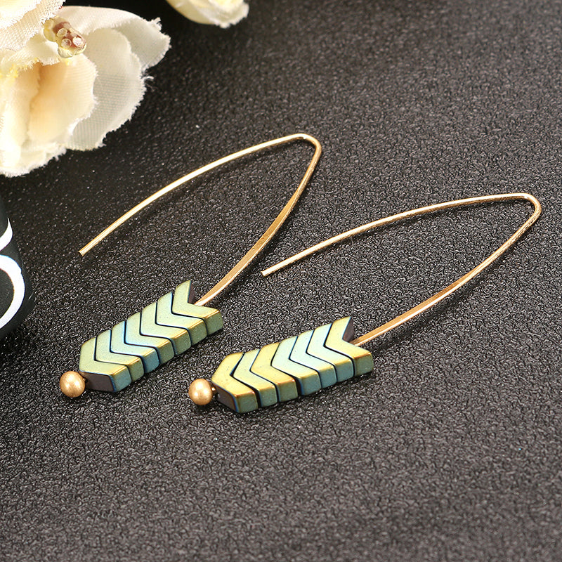 Trendy Stylish Natural Ore Multicolor Texture Arrowhead Earring Jewelry for Women