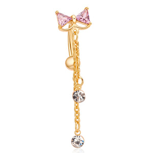 Elegant Bowknot Belly Ring Tassel Rhinestone Navel Belly