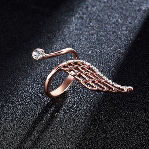 Trendy Finger Ring Rose Gold Plated Angel Wing Inlay Zircon Women Jewelry Anallergic