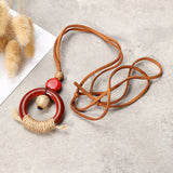 Retro Ceramic Colorful Beads Ball Leaf Leather Rope Necklace