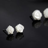 925 Silver Needle Shell Rose Flower Ear Stud Earrings Women Jewelry