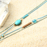 Bohemian Green Crystal Beads Pendant Chain Feather Tassel Long Necklace for Women 