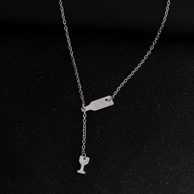Pendant Necklace Elegant Chain Beer Wineglass Silver