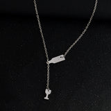 Pendant Necklace Elegant Chain Beer Wineglass Silver