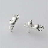 Lovely 925 Sterling Silver Platinum Animal Small Cat Ear Stud Earrings