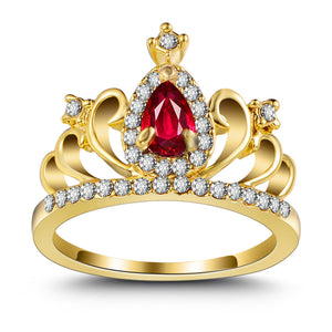 Zirconia Crown Ring 18K Gold Plated Engagement Princess Ring