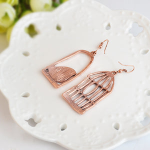 Blue Grey Bird Birdcage Fashion Asymmetric Women Earrings