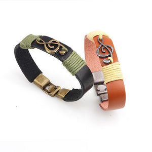 Unisex Vintage Musical Note Leather Bracelets 