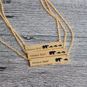 Creative Letters Engraved Mama Bear Pendant Necklace Cute