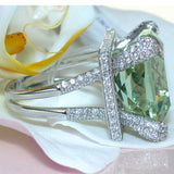 Elegant Green Gem Zircon Ring Wedding Crystal Silver Color R