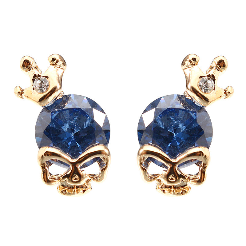 Punk Skull Crown Ear Stud Exquisite Zinc Alloy Rhinestones Earrings for Women