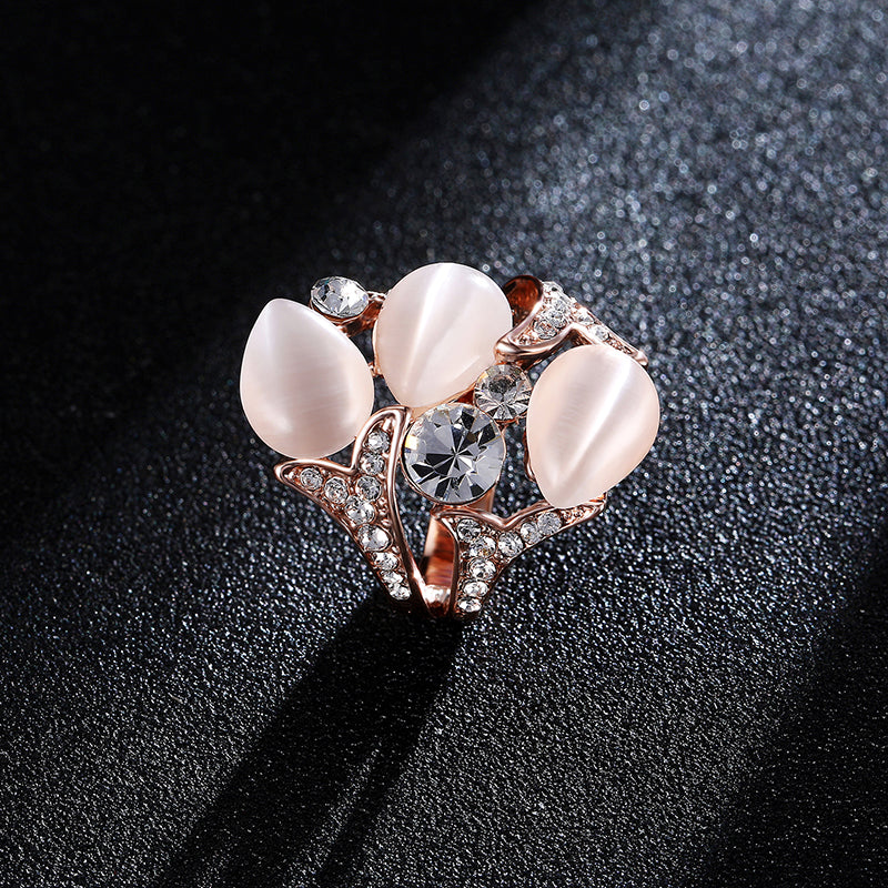 Rose Gold Plated Crystal Rhinestones Flower Women Finger Rings