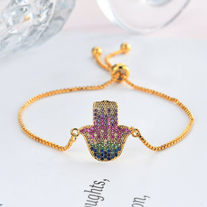 Trendy Hamsa Hand Multicolor Zircon Adjustable Bracelet