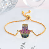 Trendy Hamsa Hand Multicolor Zircon Adjustable Bracelet