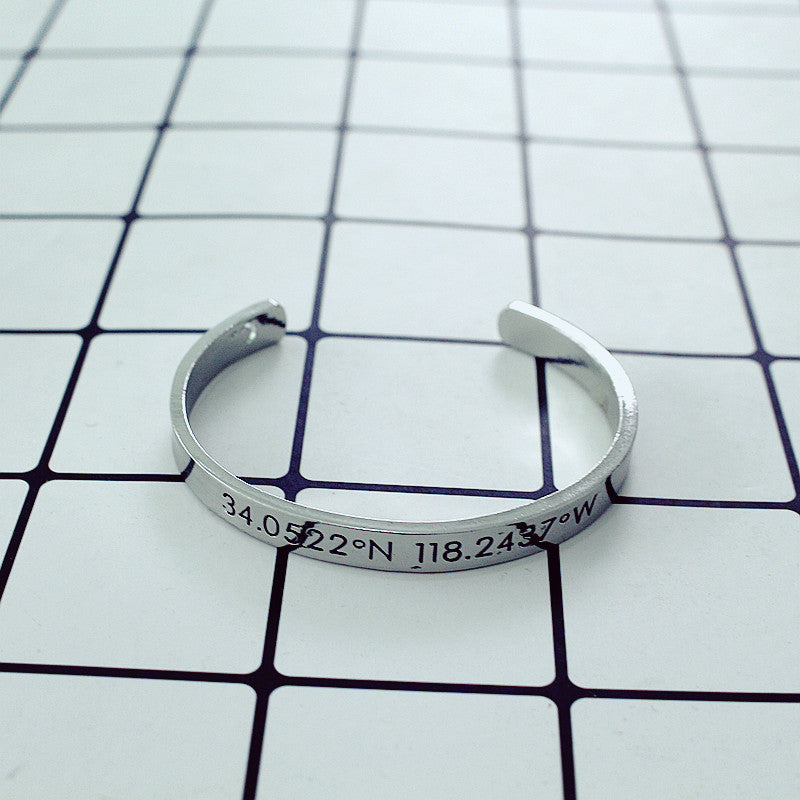 Unisex Engraved Degree of Longitude Latitude Bracelet