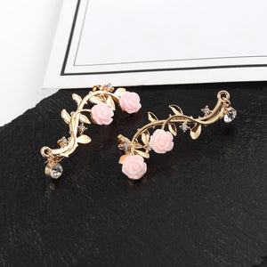 Elegant Pink Flower Womens Cuff Earring Silver Gold Color